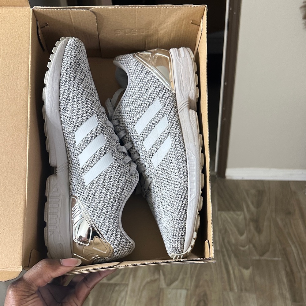 Adidas Gray Sneakers with Metallic Gold Details